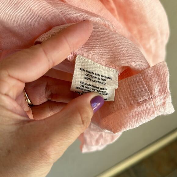 Pink linen, cotton‎ blend, baby tunic puff sleeve oversized size extra small - Picture 4 of 5